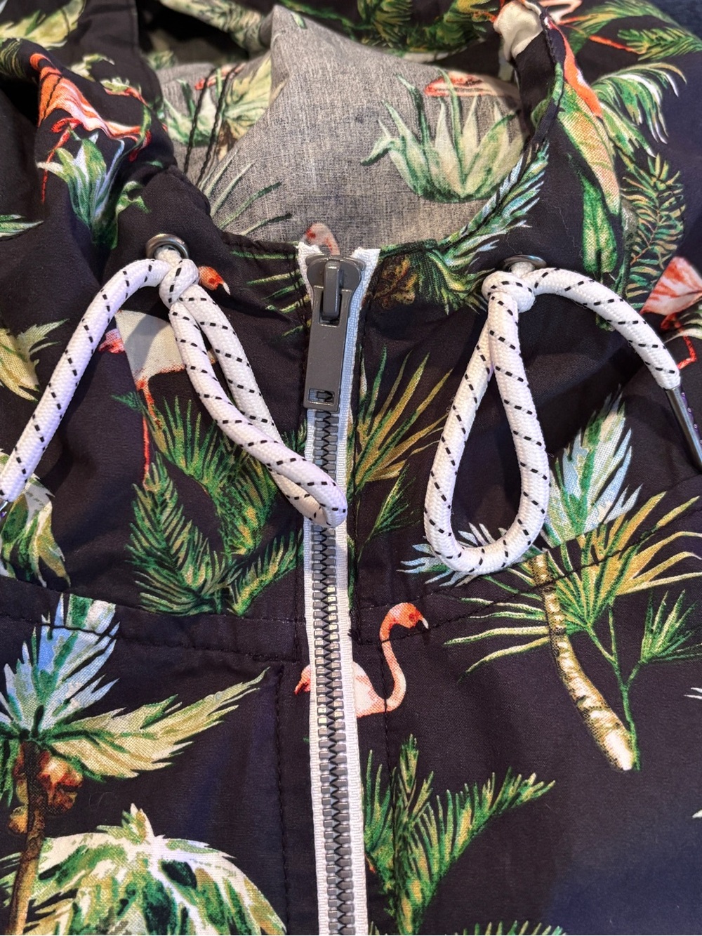 Denim & Flower Black Hoodie with Green Palm & Pink Flamingo Print - Picture 7 of 10